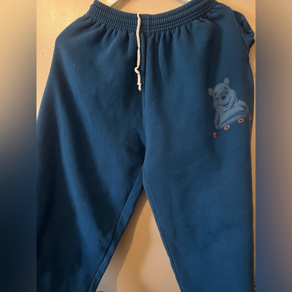 Disney Winnie the Pooh sweatpants teal casual lounge cute medium joggers